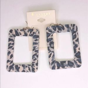Rectangle 3" Blue Leopard Print Earrings, NWT